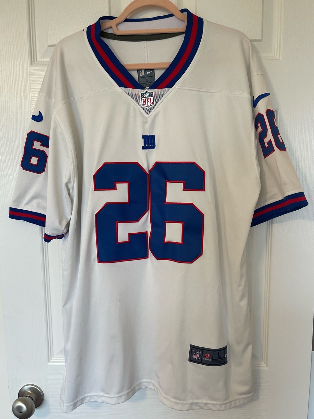 NFL White New York Giants #26 Jersey with Blue and Red Accents